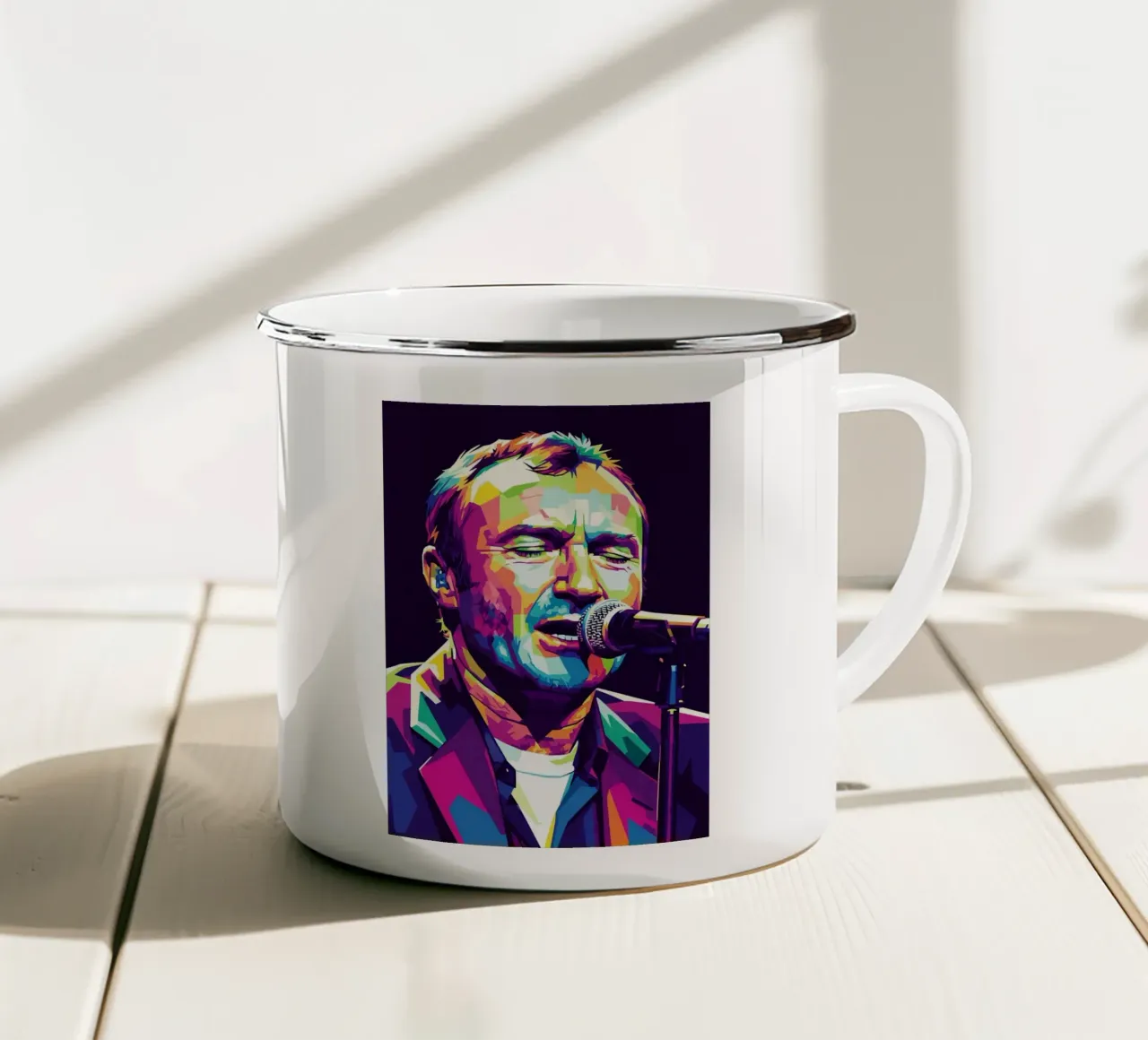 Ritratto pop art di Phill Collins #3 tazza in smalto da Hantamrata