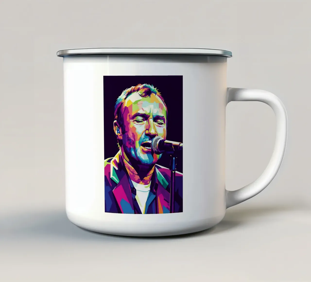 Ritratto pop art di Phill Collins #3 tazza in smalto da Hantamrata