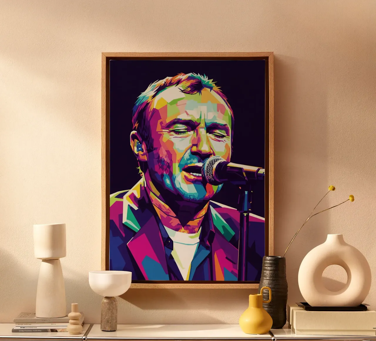 Phill Collins pop art portrait #3 canvas with Floater frame by Hantamrata