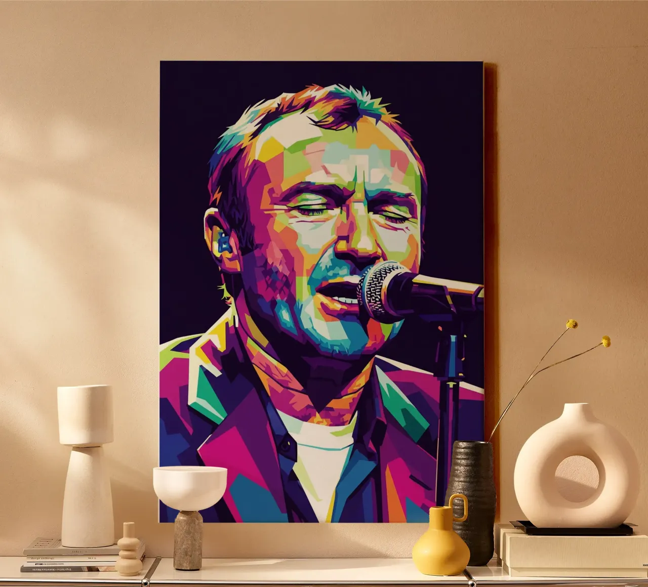 Phill Collins pop art portrait #3 canvas with Floater frame by Hantamrata