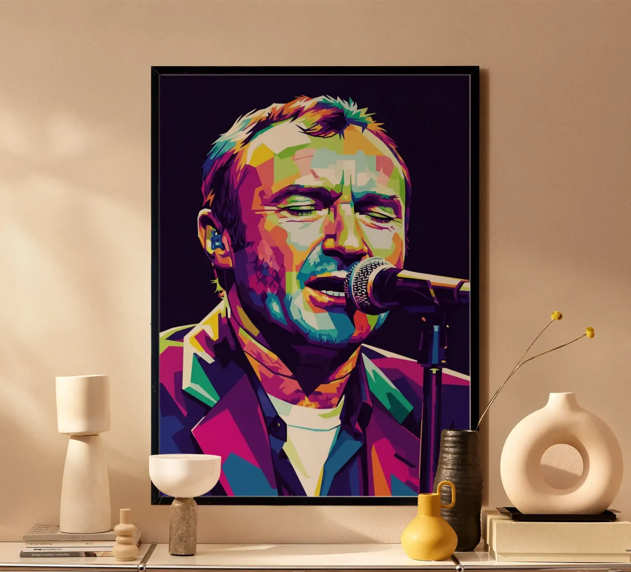 Ritratto pop art di Phill Collins #3 poster con telaio in alluminio da Hantamrata