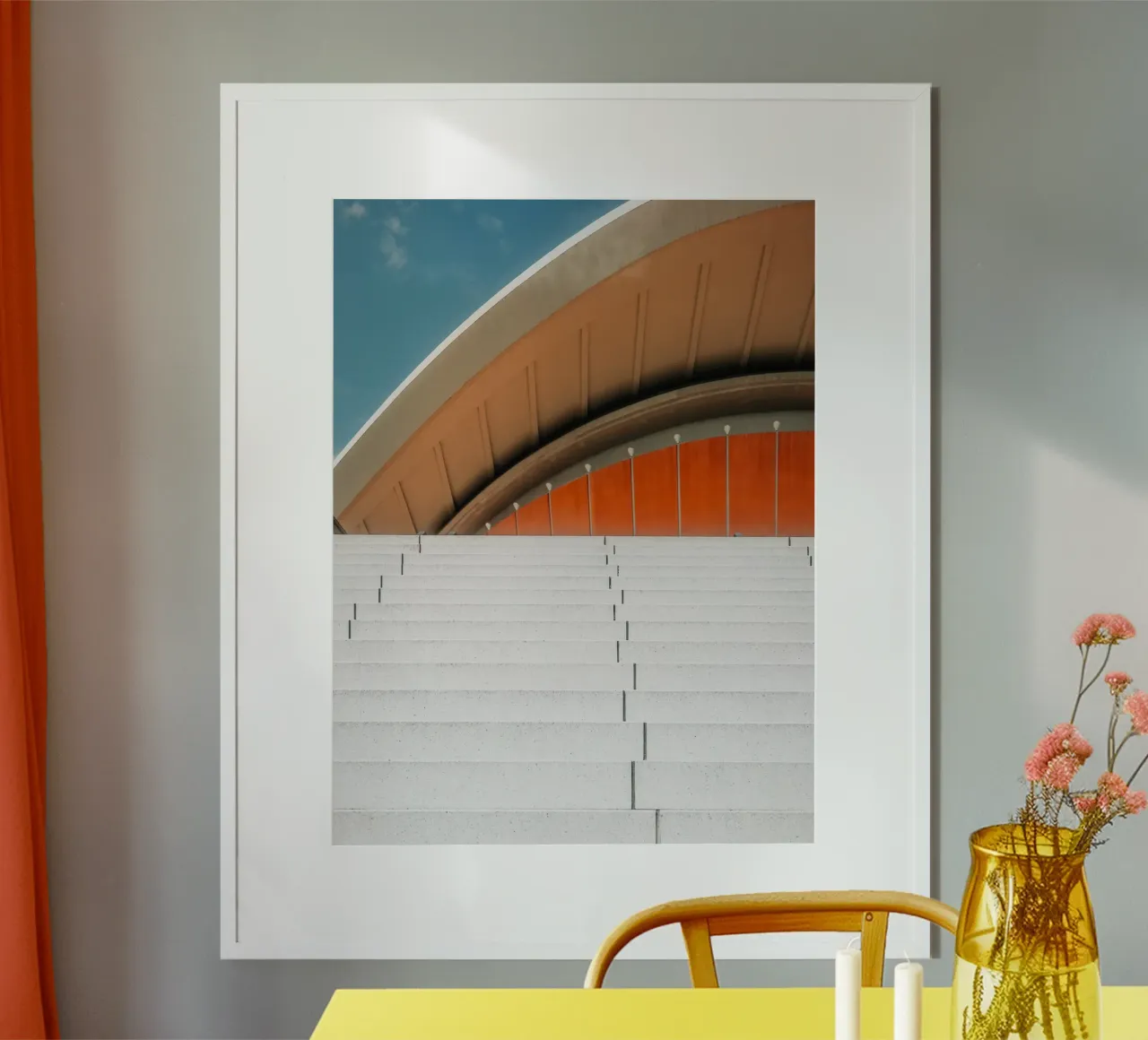 Orange Geometry – Steps in Contrast poster con telaio in alluminio da Thilo Grøsch