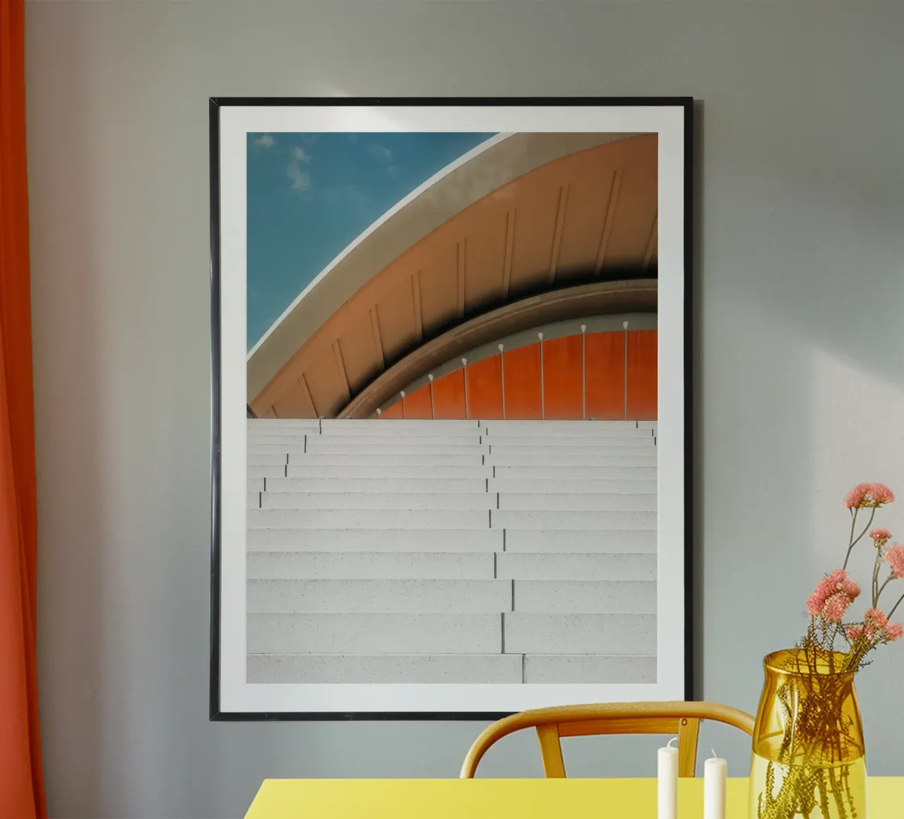 Orange Geometry – Steps in Contrast poster con telaio in alluminio da Thilo Grøsch
