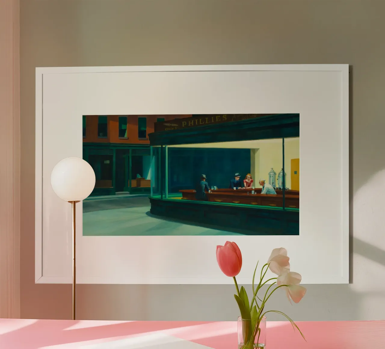 Nighthawks, 1942 poster con telaio in plastica da Mollie Pollard