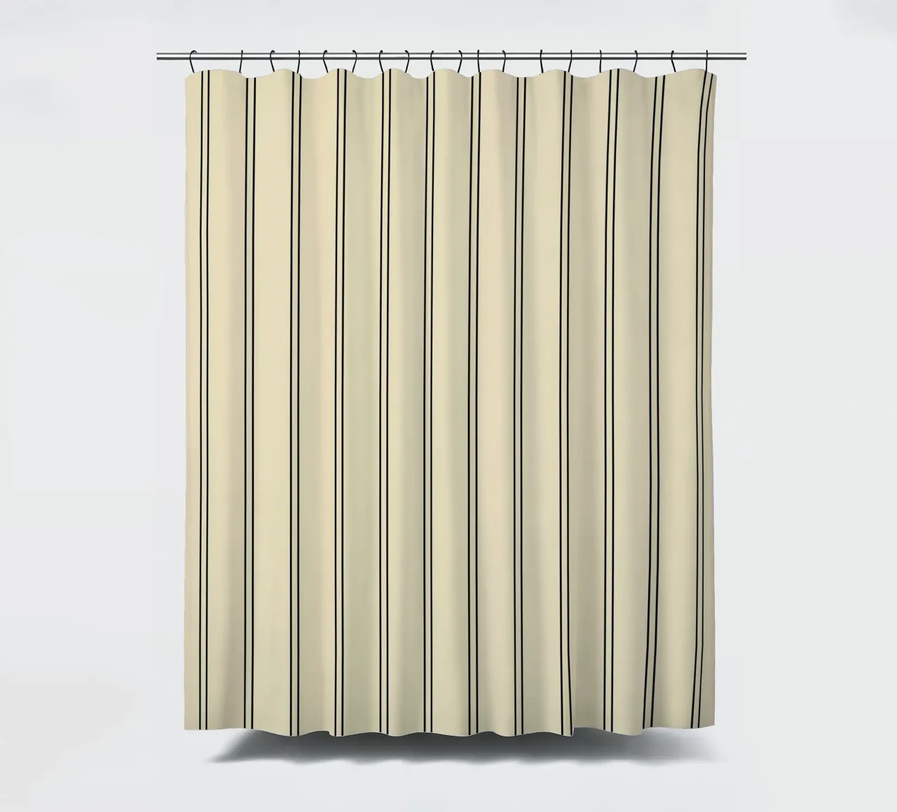 Minimal Basic Classic a doppie strisce nero su beige tenda da doccia da Beauty in Simplicity