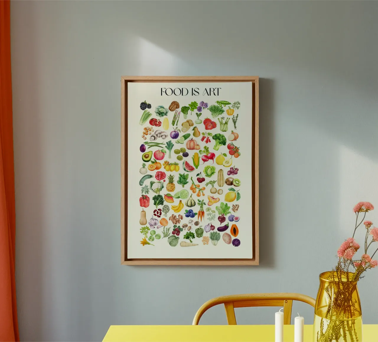 Food is Art – Das große Obst- & Gemüse-Wimmelbild canvas met Baklijst van Grünkraftwerk