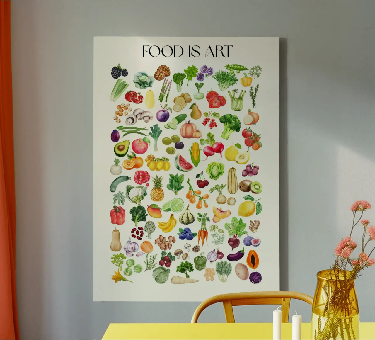 Food is Art – Das große Obst- & Gemüse-Wimmelbild canvas met Baklijst van Grünkraftwerk