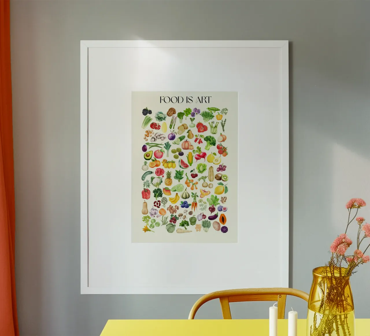 Food is Art – Das große Obst- & Gemüse-Wimmelbild poster con telaio in legno da Grünkraftwerk