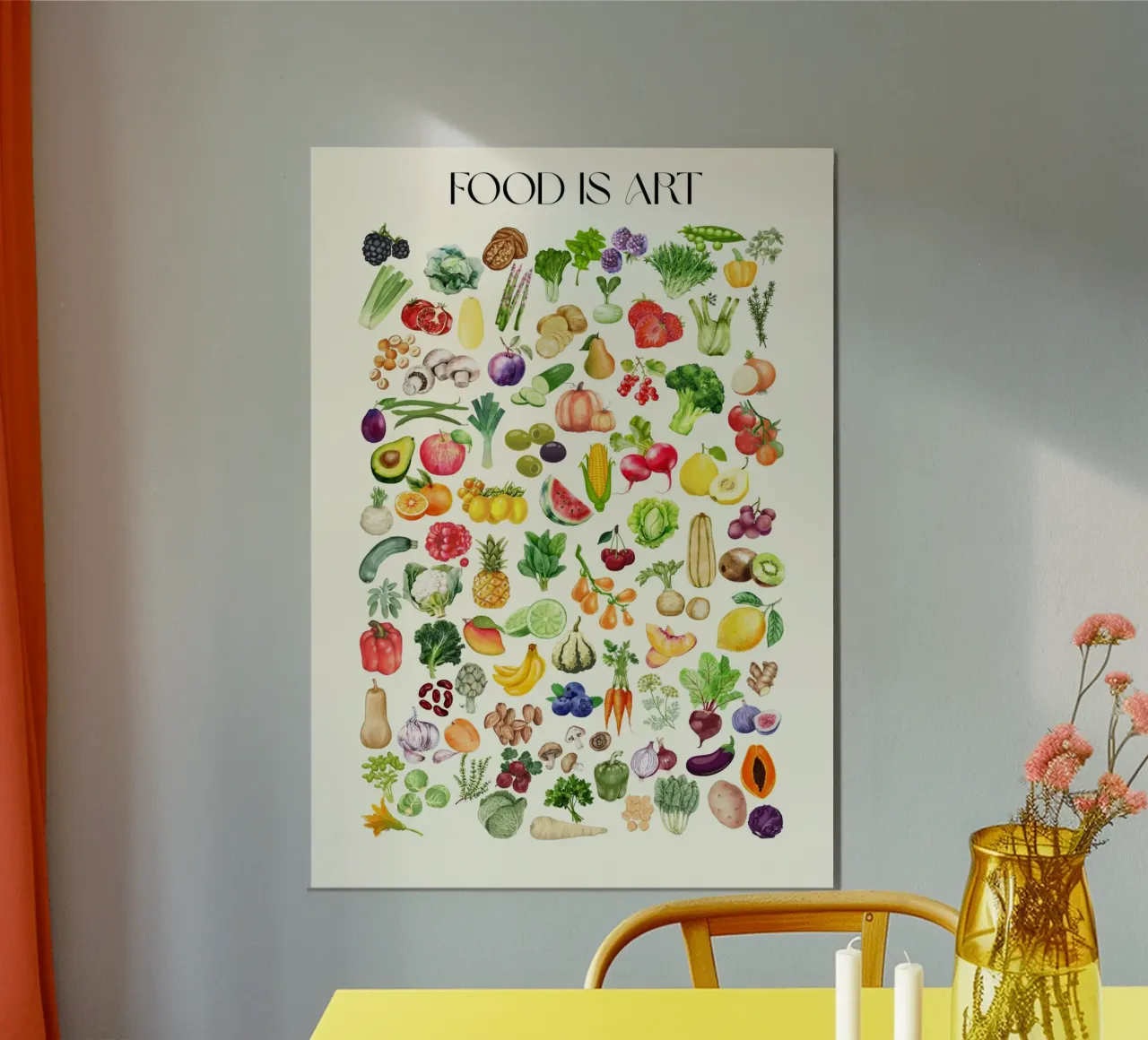 Food is Art – Das große Obst- & Gemüse-Wimmelbild poster con telaio in legno da Grünkraftwerk