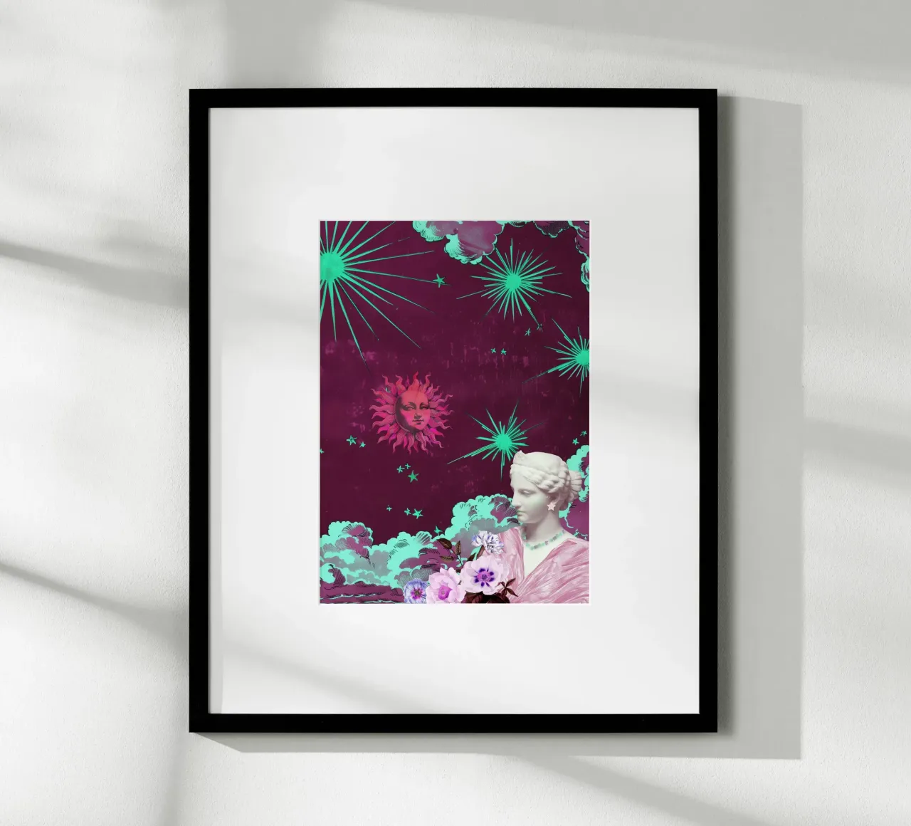 Purple Celestial Maximalist Art poster con telaio in legno da GraceDigitalArtCo