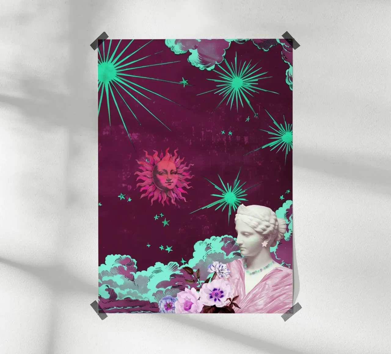 Purple Celestial Maximalist Art poster con telaio in legno da GraceDigitalArtCo