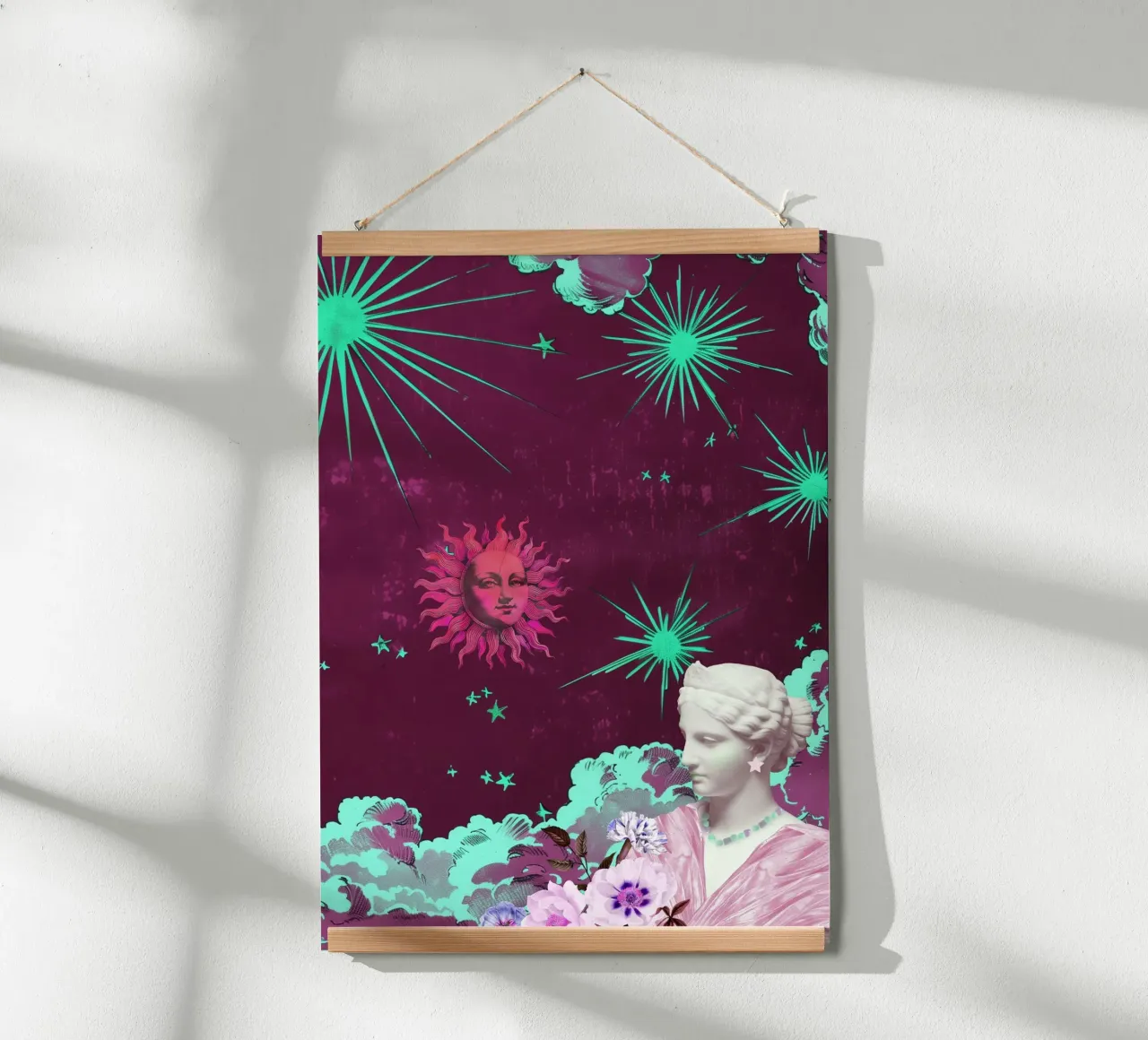 Purple Celestial Maximalist Art poster con telaio in legno da GraceDigitalArtCo
