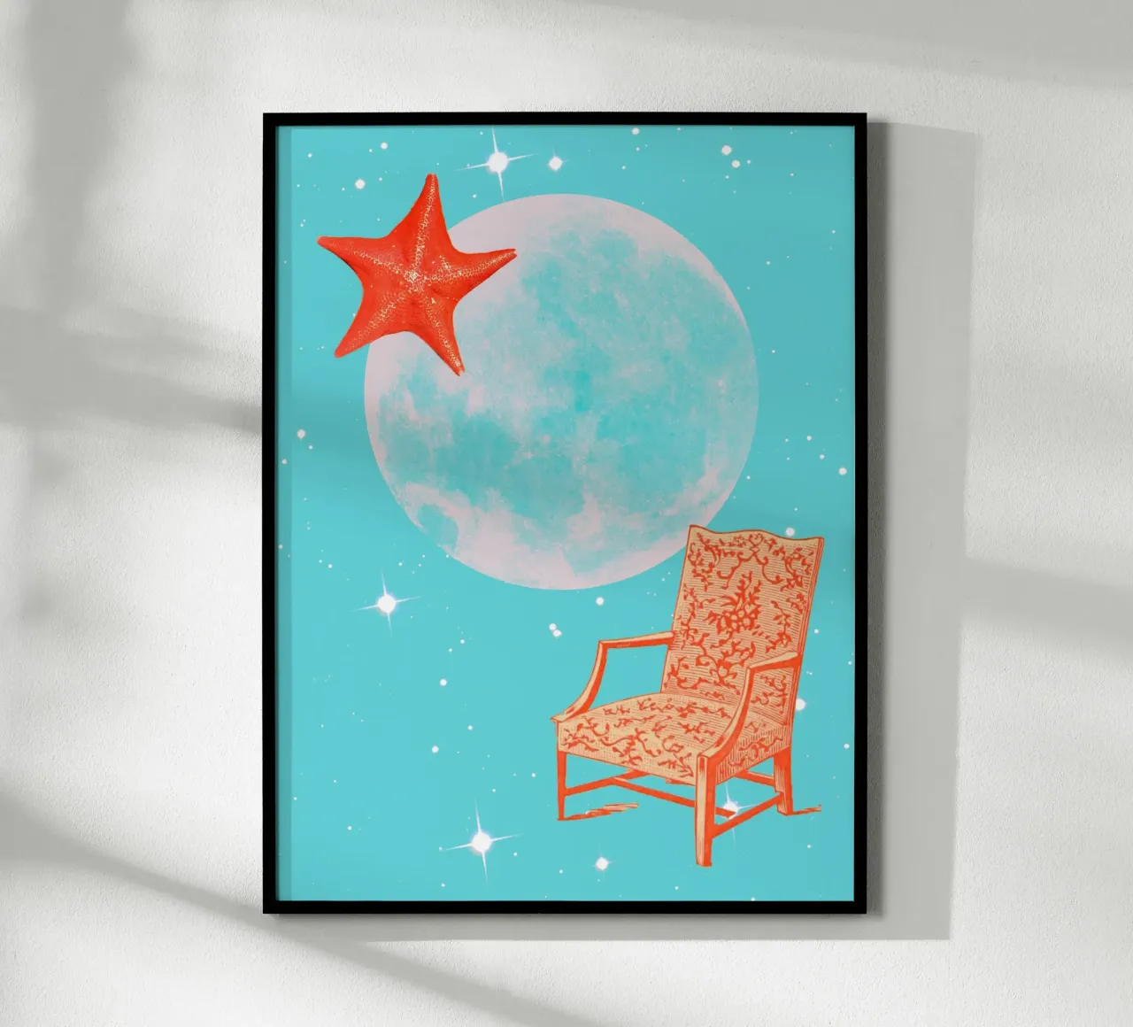 Chair, Moon, Star poster con telaio in legno da MsGonzalez
