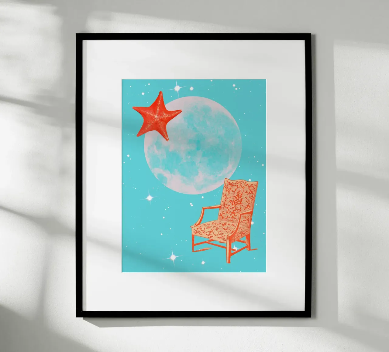 Chair, Moon, Star poster con telaio in legno da MsGonzalez