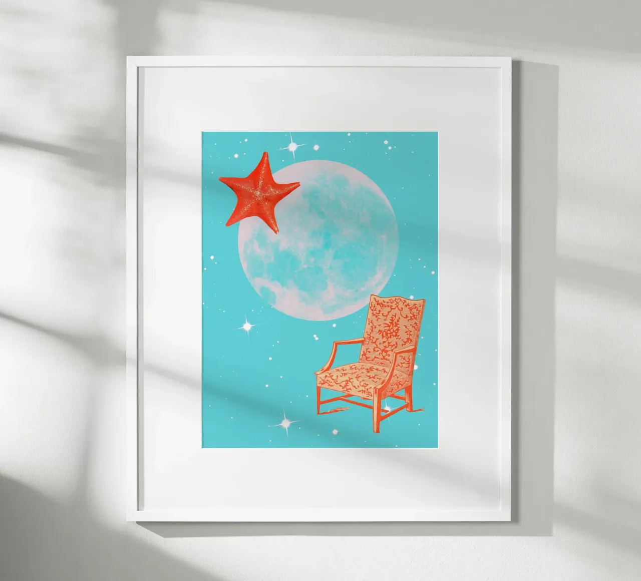 Chair, Moon, Star poster con telaio in legno da MsGonzalez