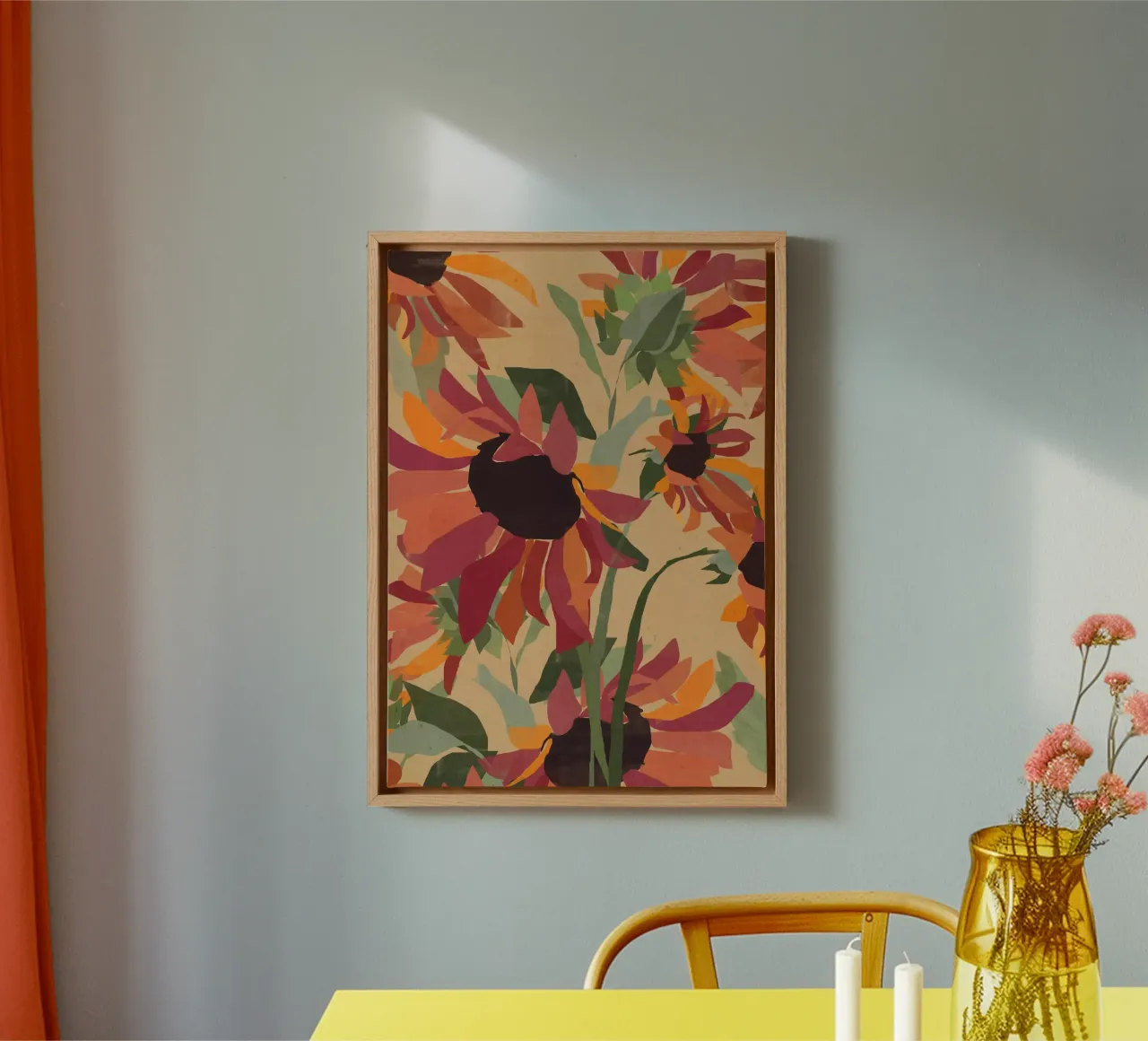 Zonnebloemen 7 canvas met Baklijst van ThingDesign