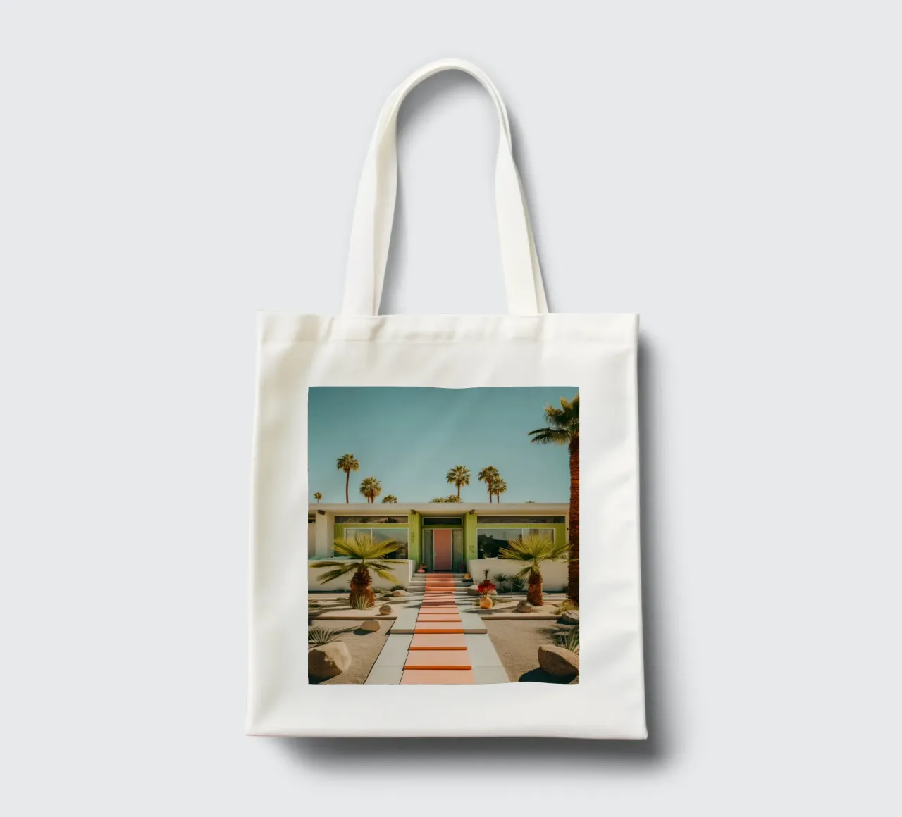 Retro House With Palm Trees borsa in juta da robertmotoiart