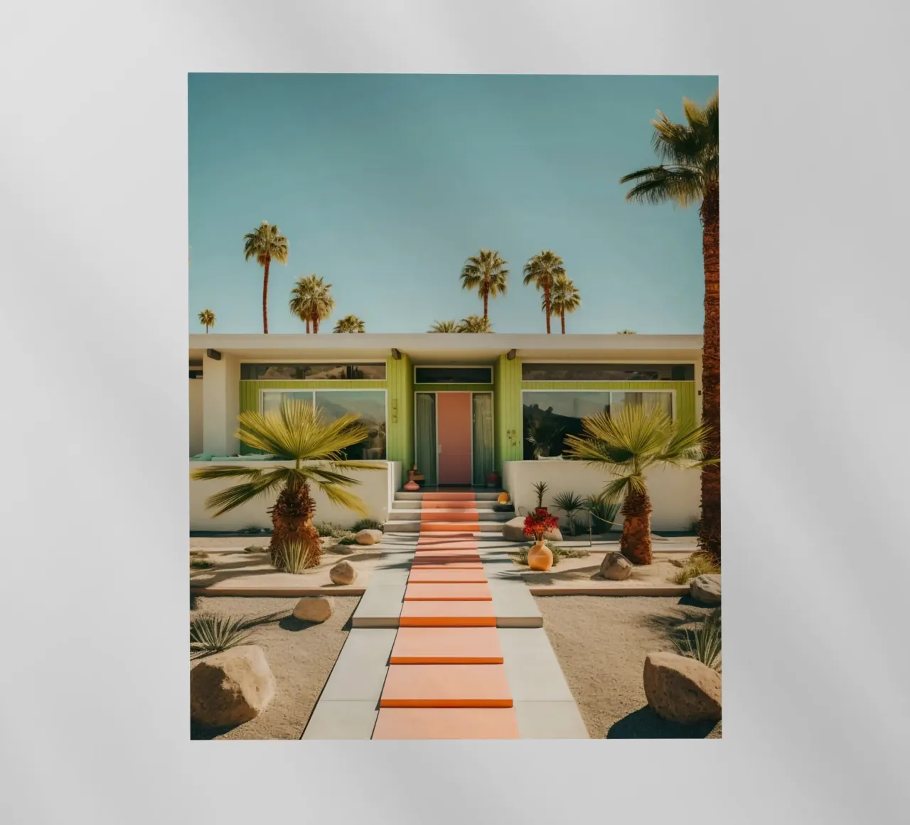 Retro House With Palm Trees pellicola backlit da robertmotoiart