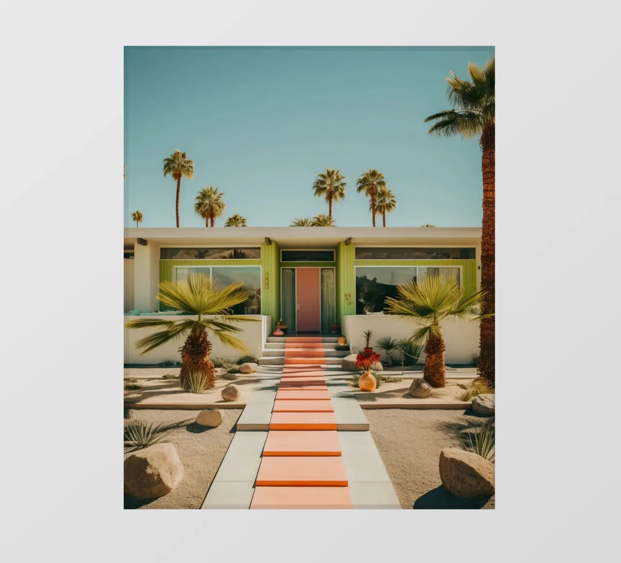 Retro House With Palm Trees pellicola backlit da robertmotoiart