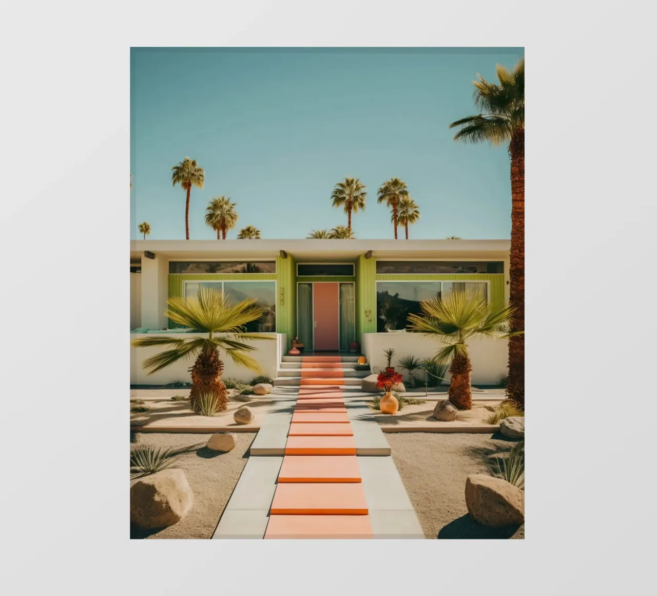 Retro House With Palm Trees telo in pvc da robertmotoiart