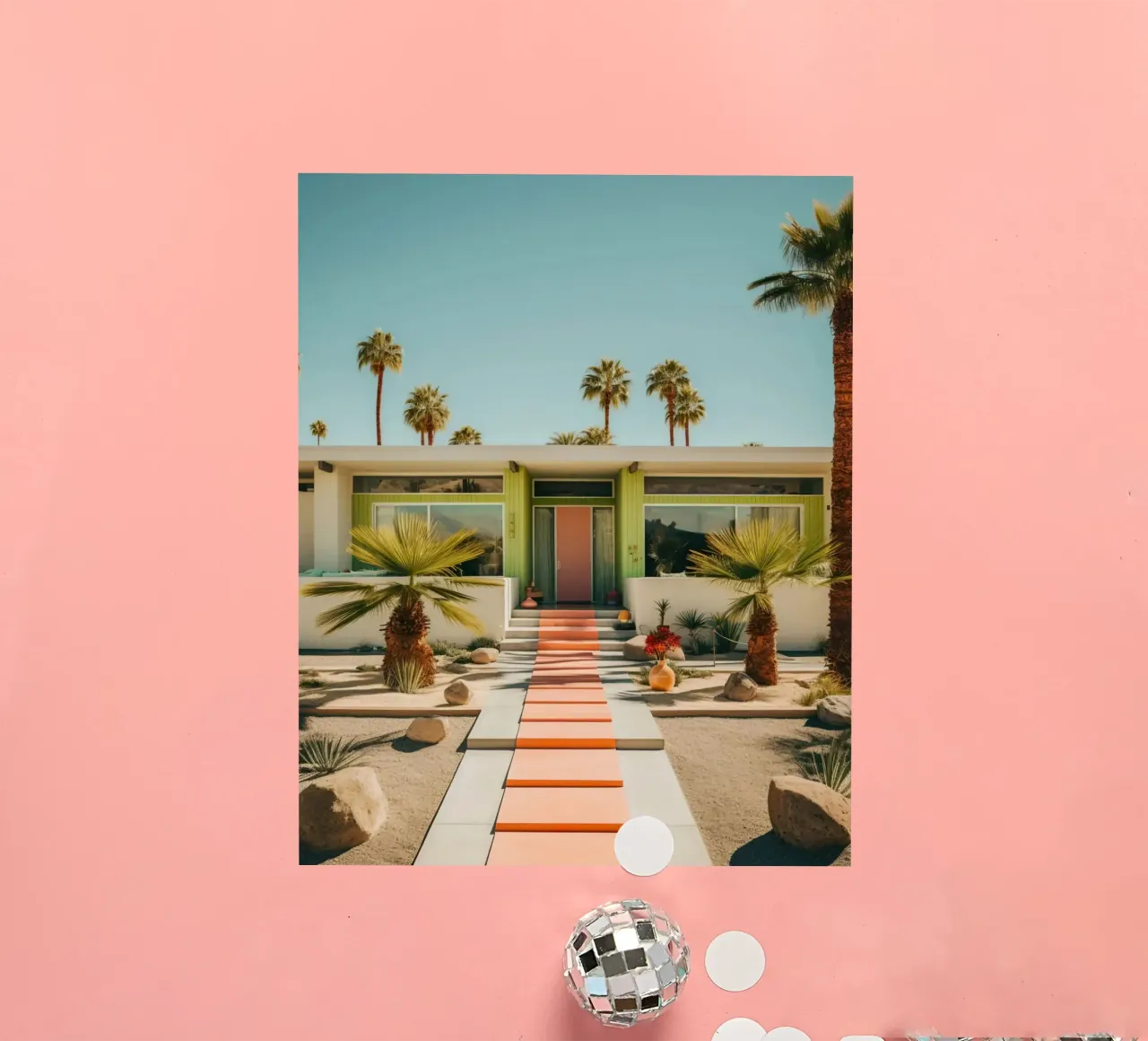 Retro House With Palm Trees sticker by robertmotoiart