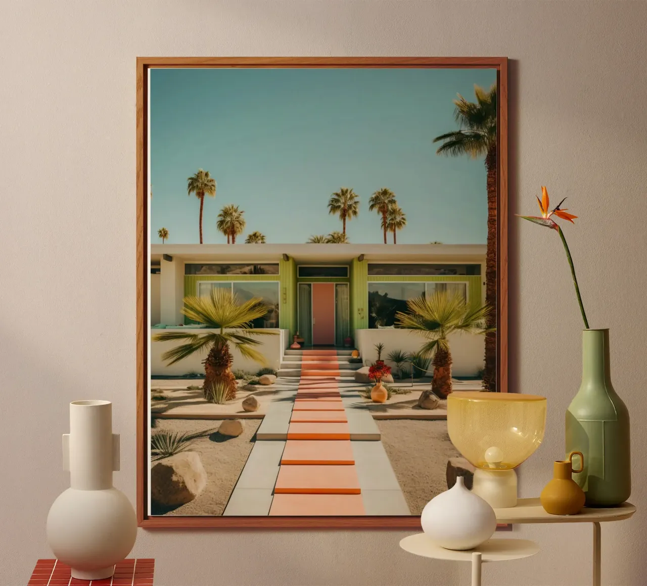 Retro House With Palm Trees alu-dibond by robertmotoiart