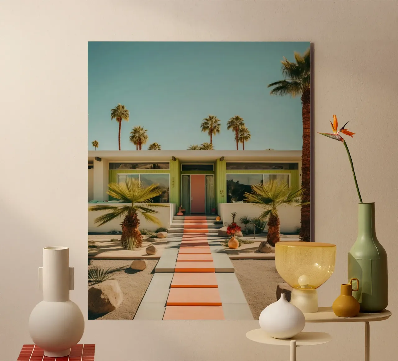 Retro House With Palm Trees alu-dibond by robertmotoiart