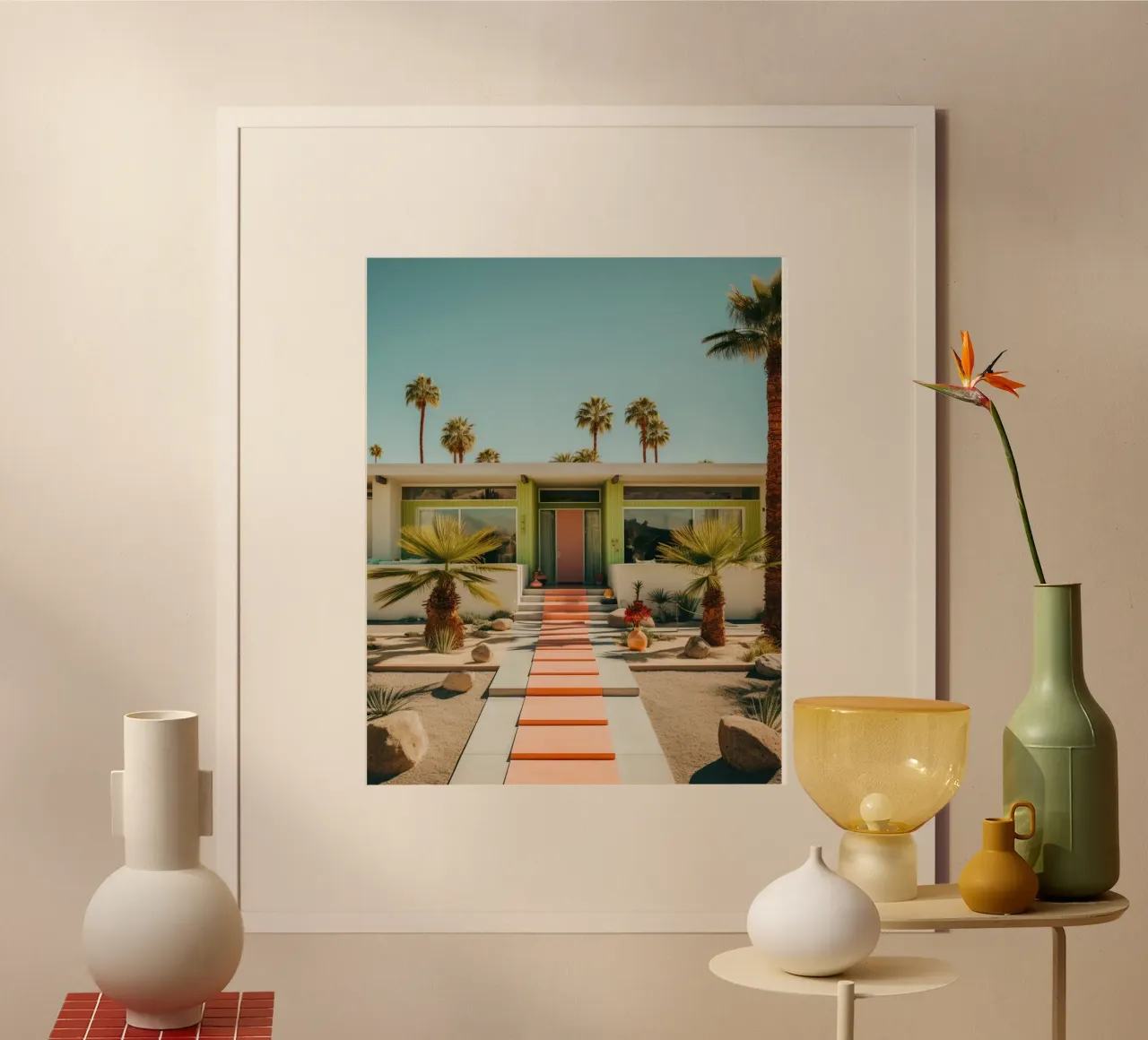 Retro House With Palm Trees hahnemühle by robertmotoiart