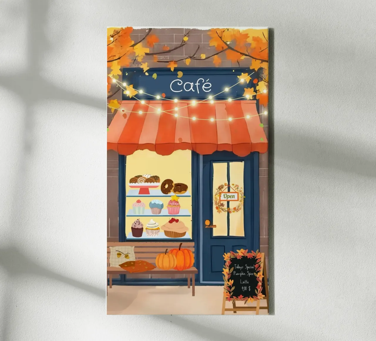 Caffè d'autunno tela con Cornice a cassetta da Muminpapery