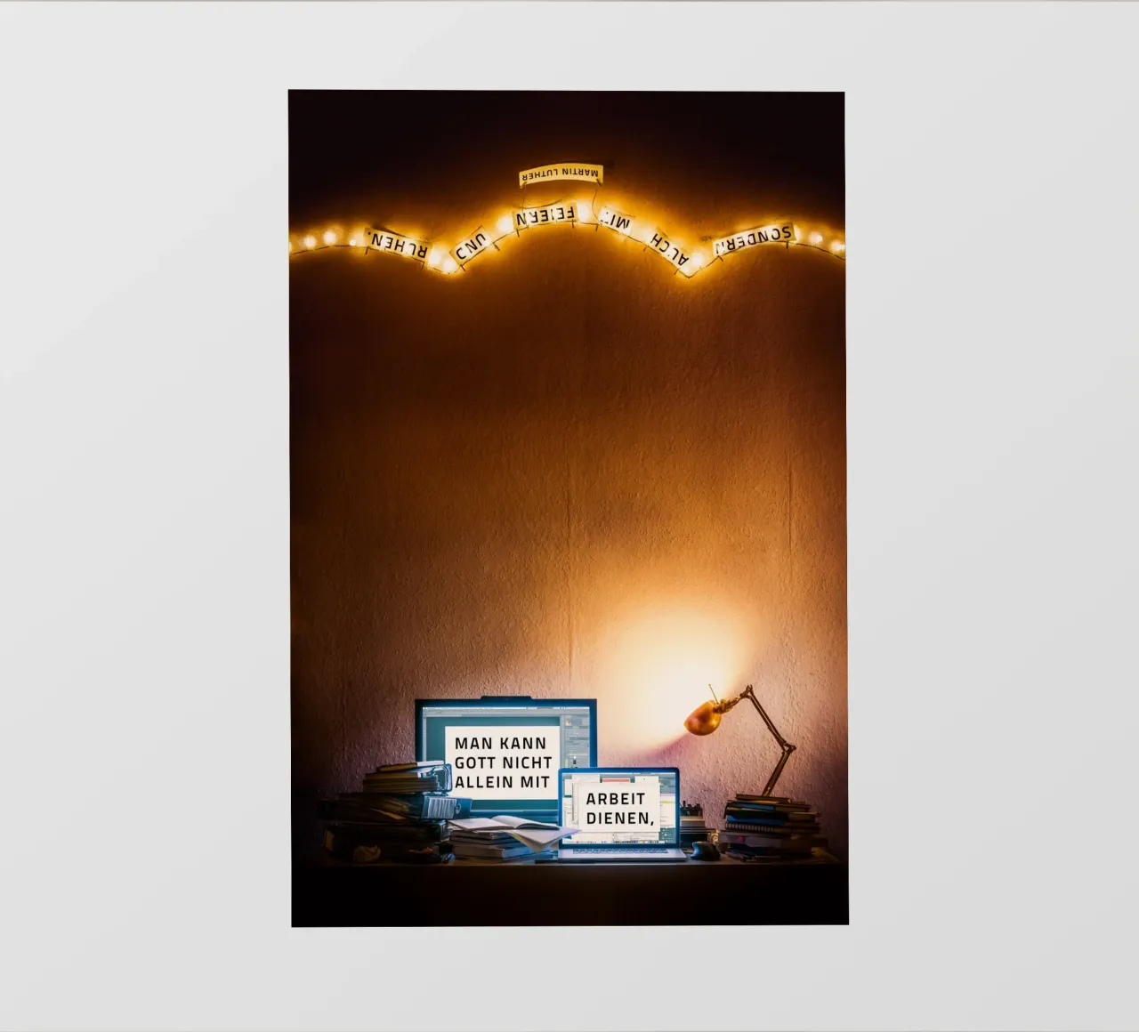 You cannot serve God with work alone, but also with... backlit film by undarstellbar Christliche Poster