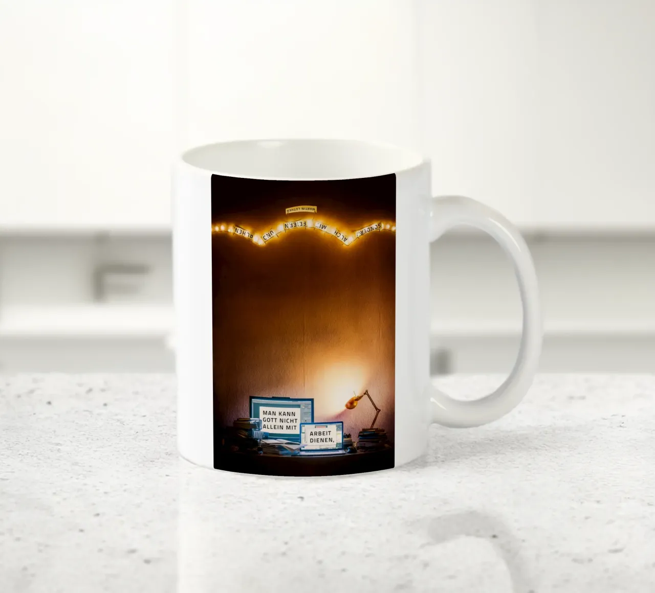 You cannot serve God with work alone, but also with... ceramic mug by undarstellbar Christliche Poster