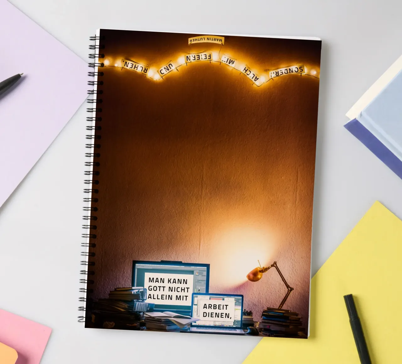You cannot serve God with work alone, but also with... spiral notebook by undarstellbar Christliche Poster