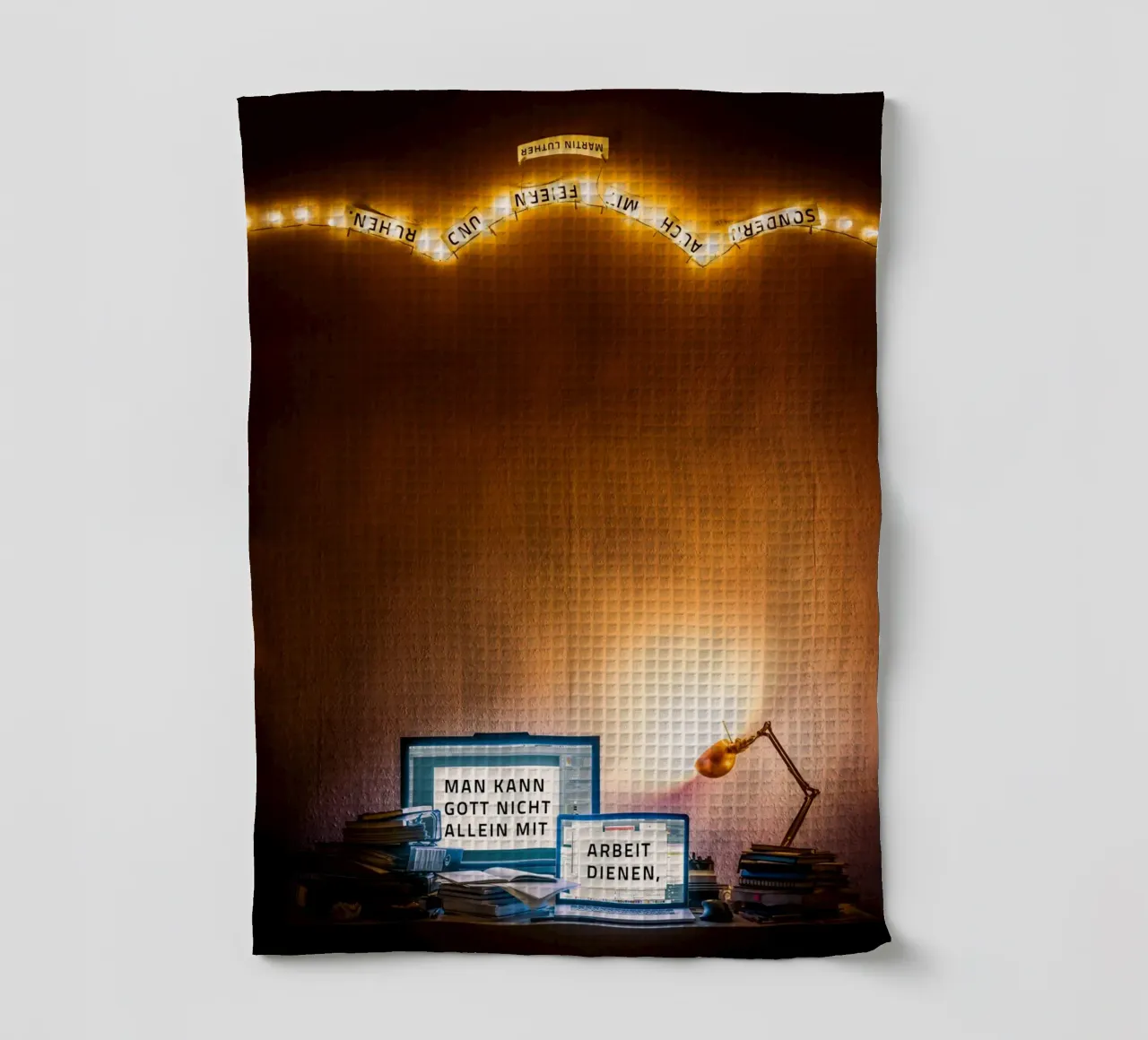 You cannot serve God with work alone, but also with... tea towel by undarstellbar Christliche Poster