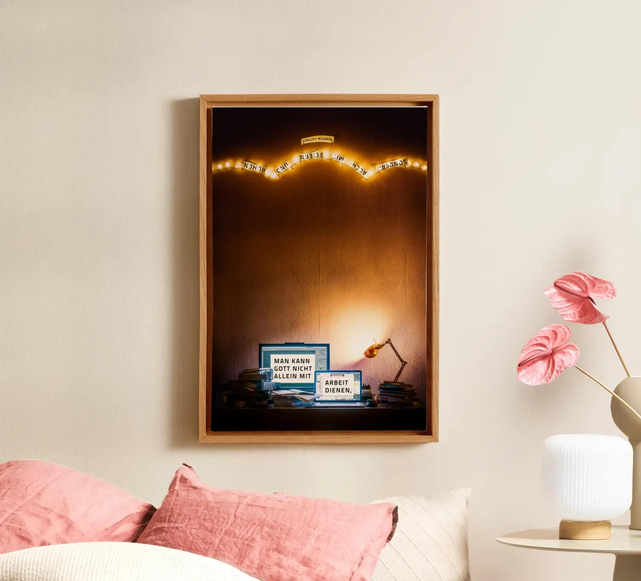 You cannot serve God with work alone, but also with... canvas with Floater frame by undarstellbar Christliche Poster