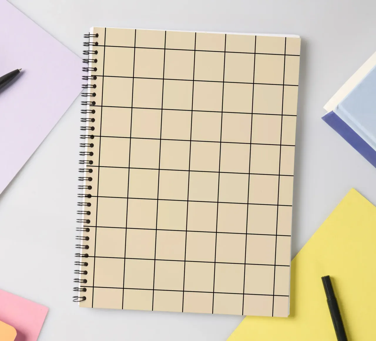 Minimal Basic Classic Big Grid | Black on Beige spiral notebook by Beauty in Simplicity