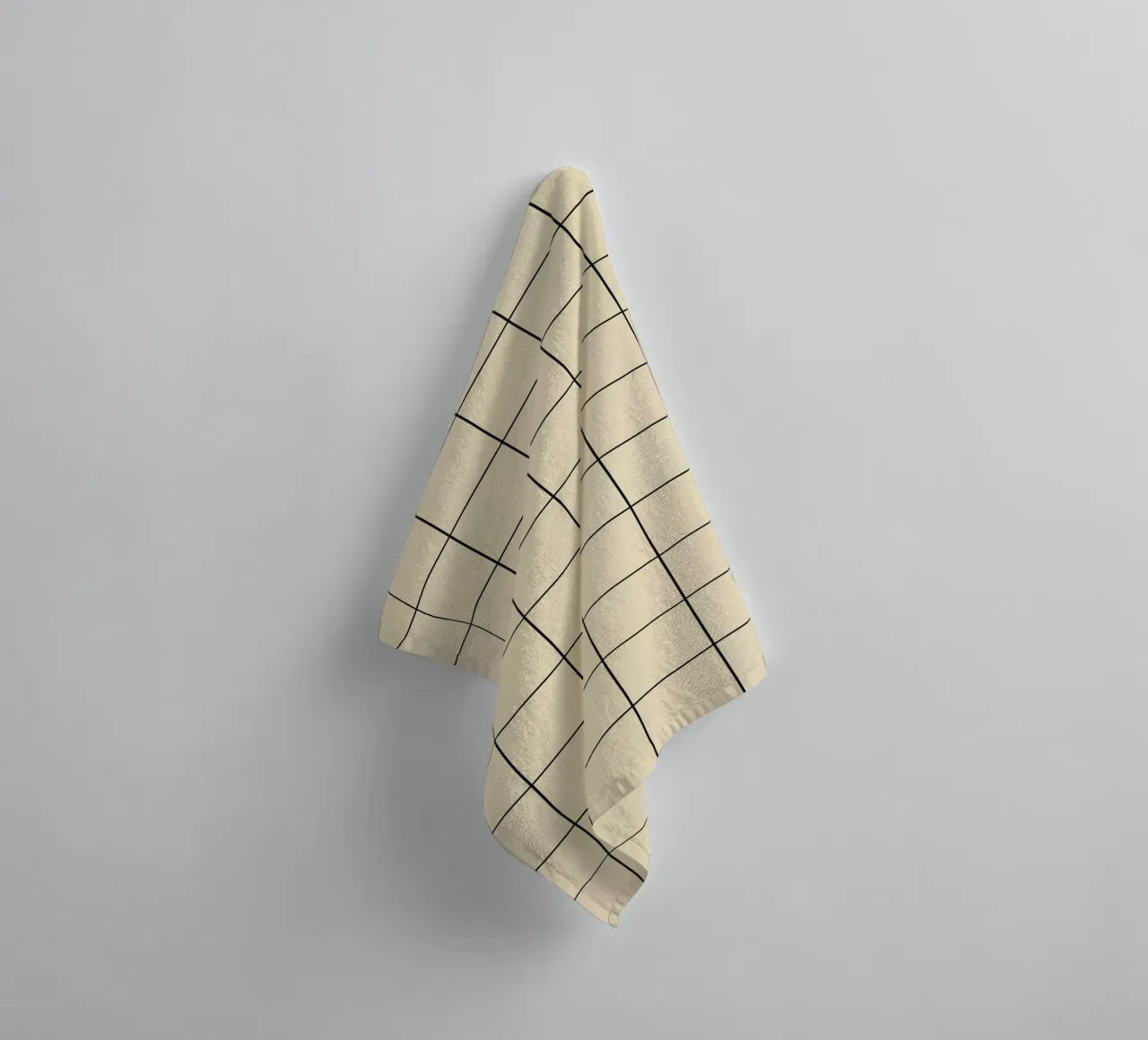 Minimal Basic Klassiek Groot Raster Zwart op Beige badhanddoek van Beauty in Simplicity