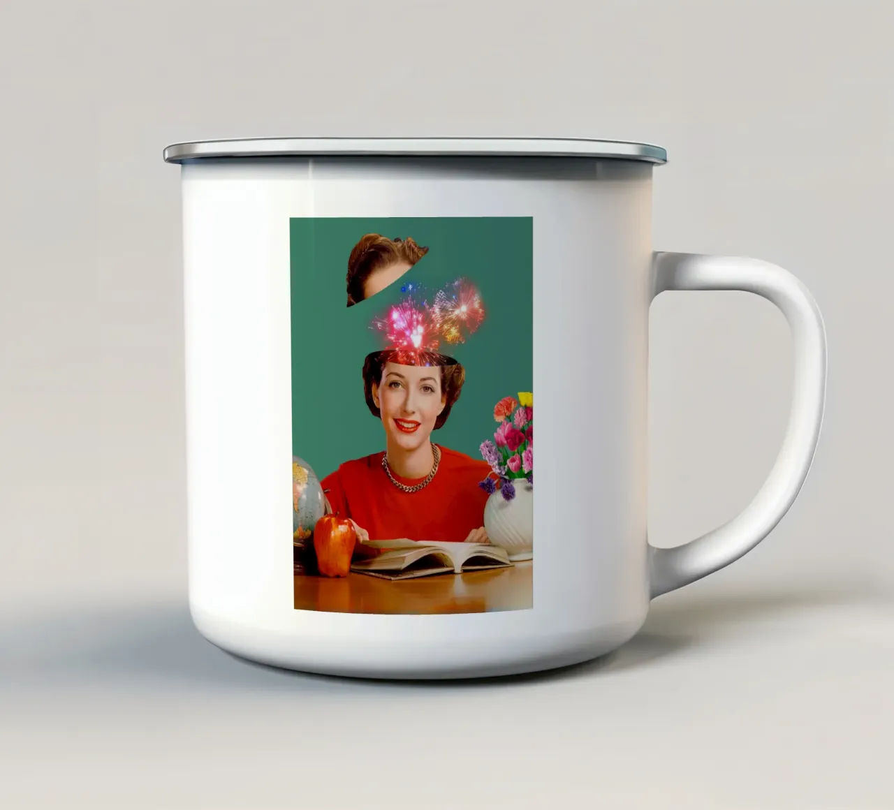 The Reader (Fireworks in my head) enamel mug by MsGonzalez
