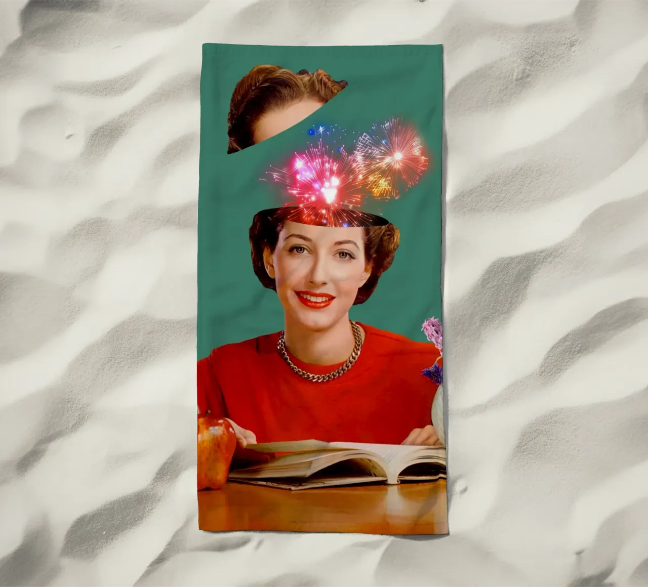 The Reader (Fireworks in my head) beach towel by MsGonzalez