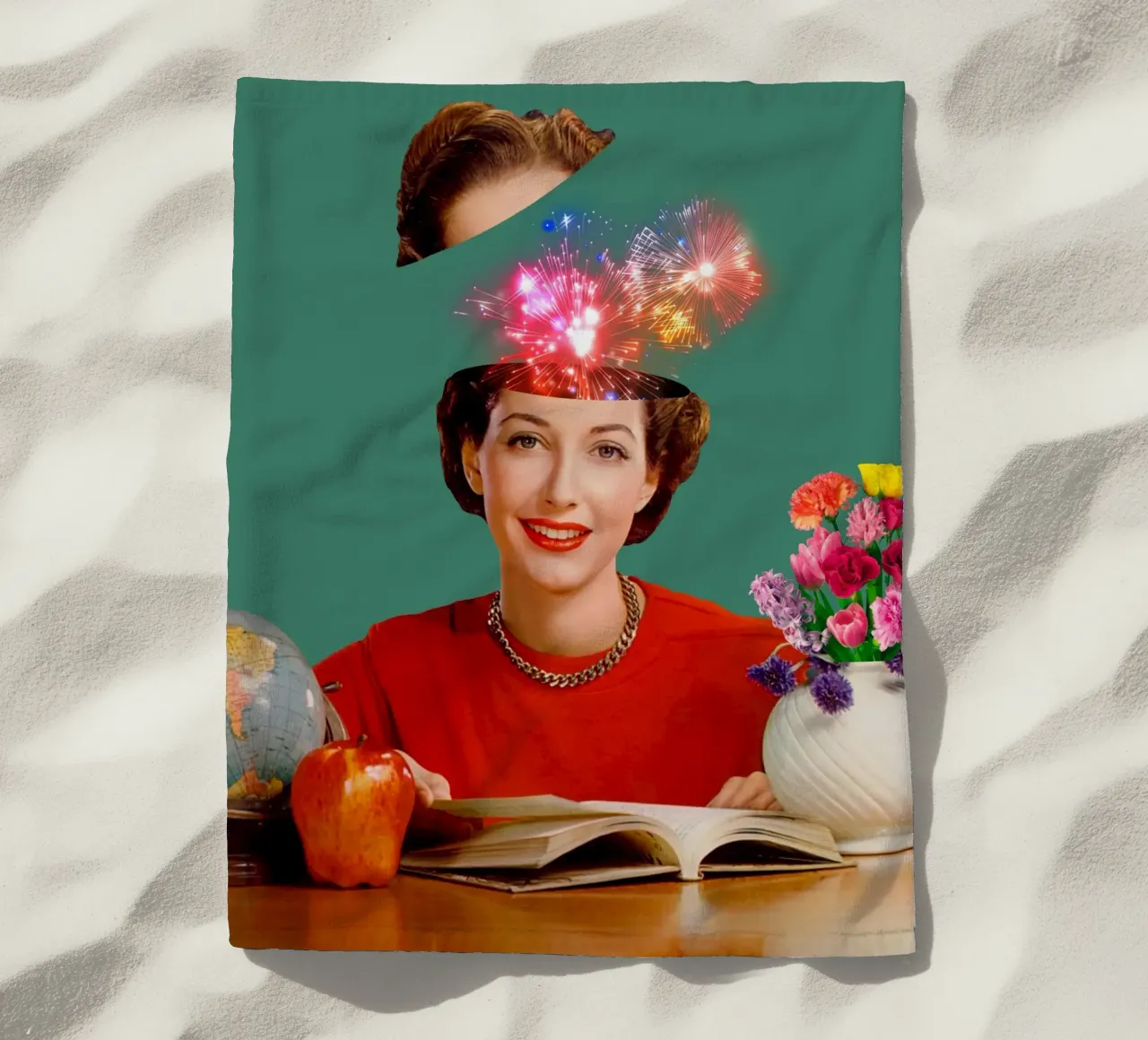 The Reader (Fireworks in my head) beach towel by MsGonzalez