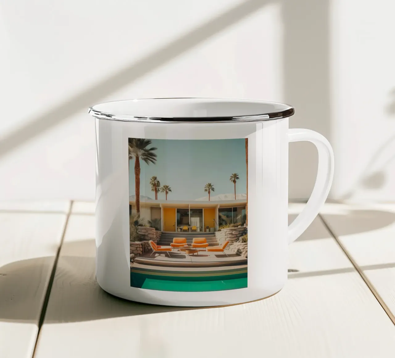 Orange House Palm Trees tazza in smalto da lennytravers