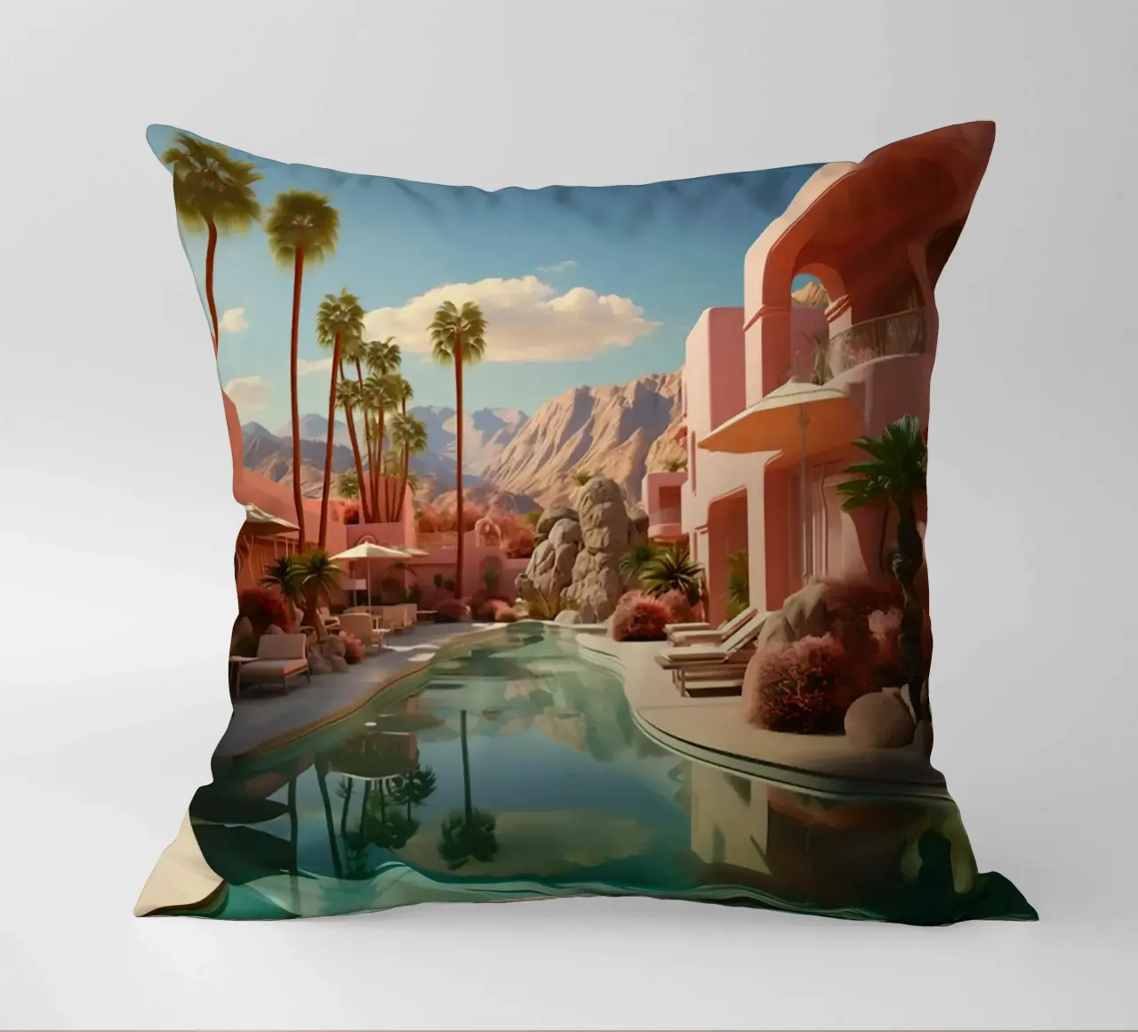 Mountain View In The Pool decorative cushion by lennytravers