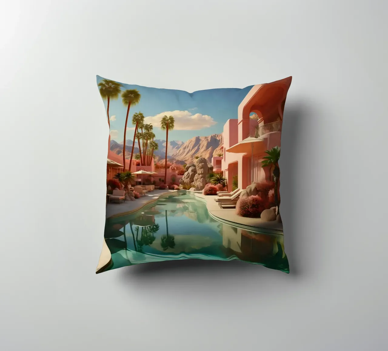Mountain View In The Pool decorative cushion by lennytravers