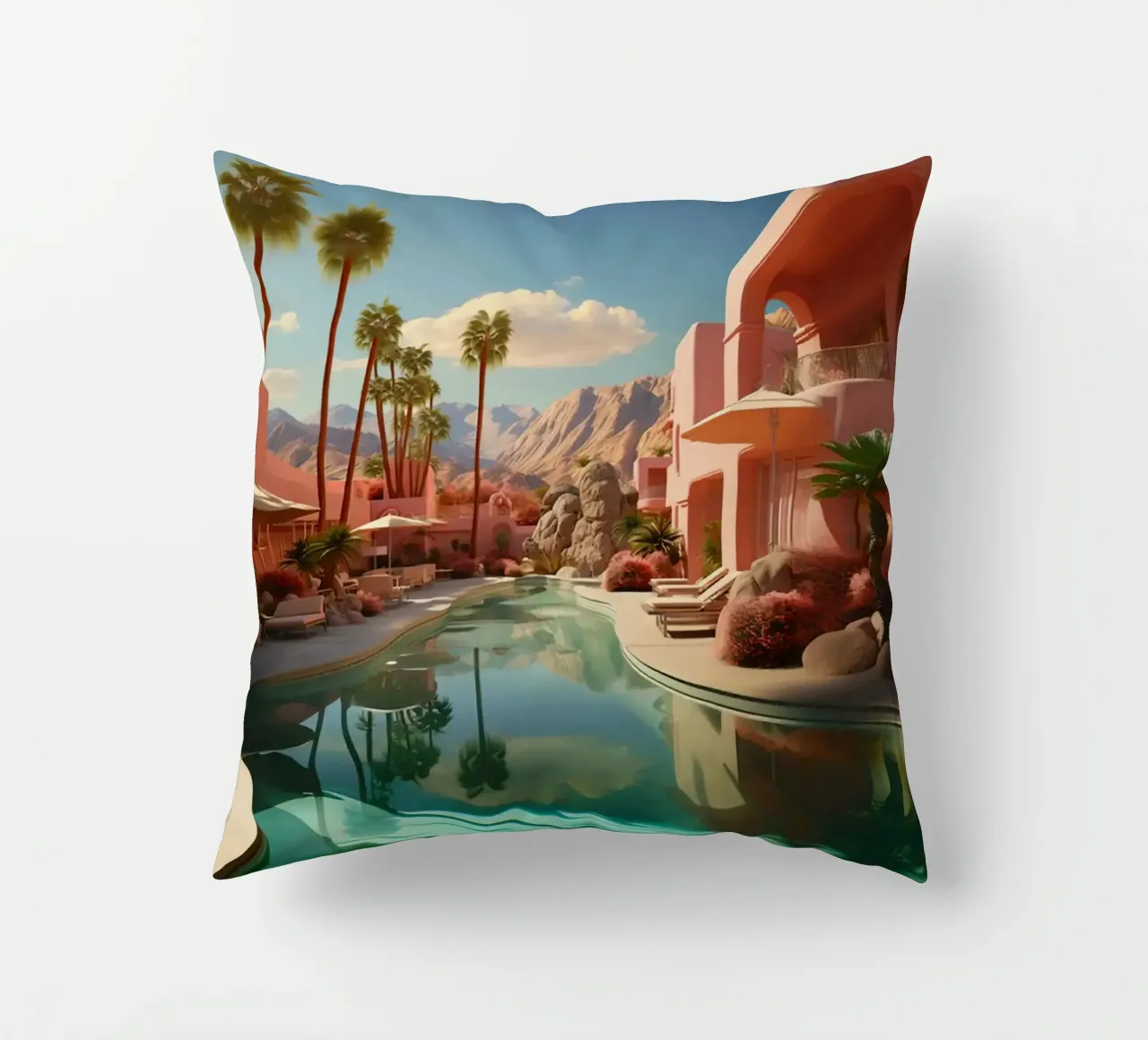 Mountain View In The Pool decorative cushion by lennytravers