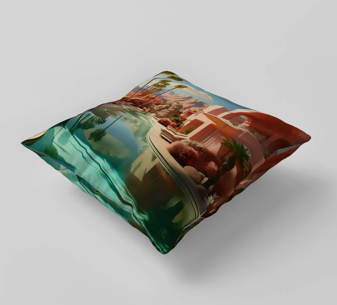 Mountain View In The Pool decorative cushion by lennytravers