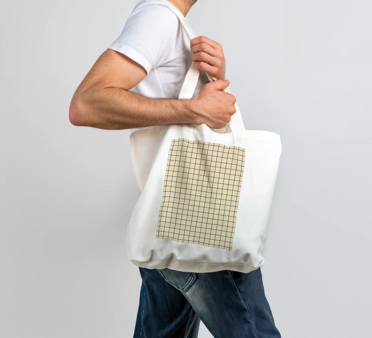 Minimal Basic Classic Grid | Nero su Beige borsa in juta da Beauty in Simplicity