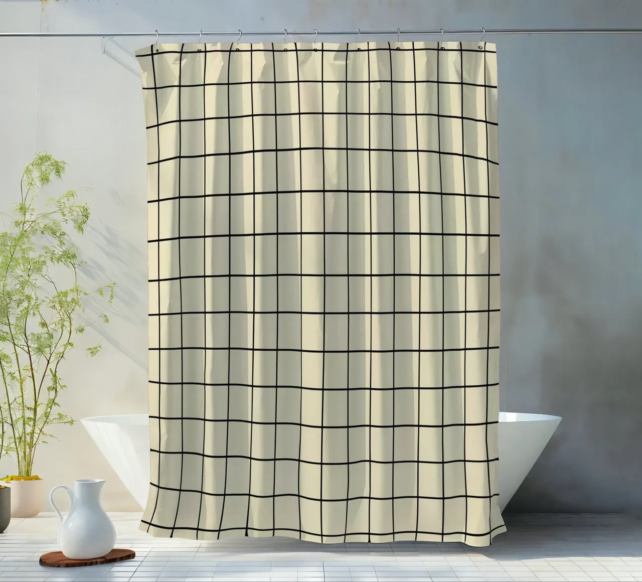 Minimal Basic Classic Grid | Nero su Beige tenda da doccia da Beauty in Simplicity