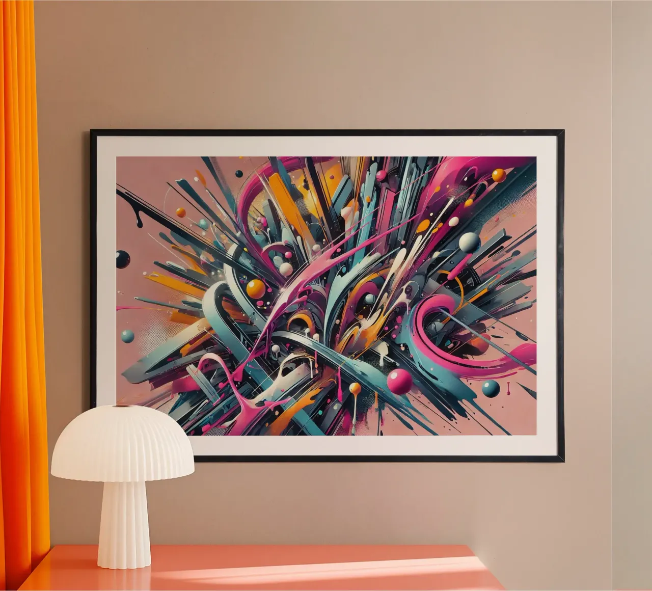 Graffiti Neon Reverie poster con telaio in legno da Chromatic Fusion Studio