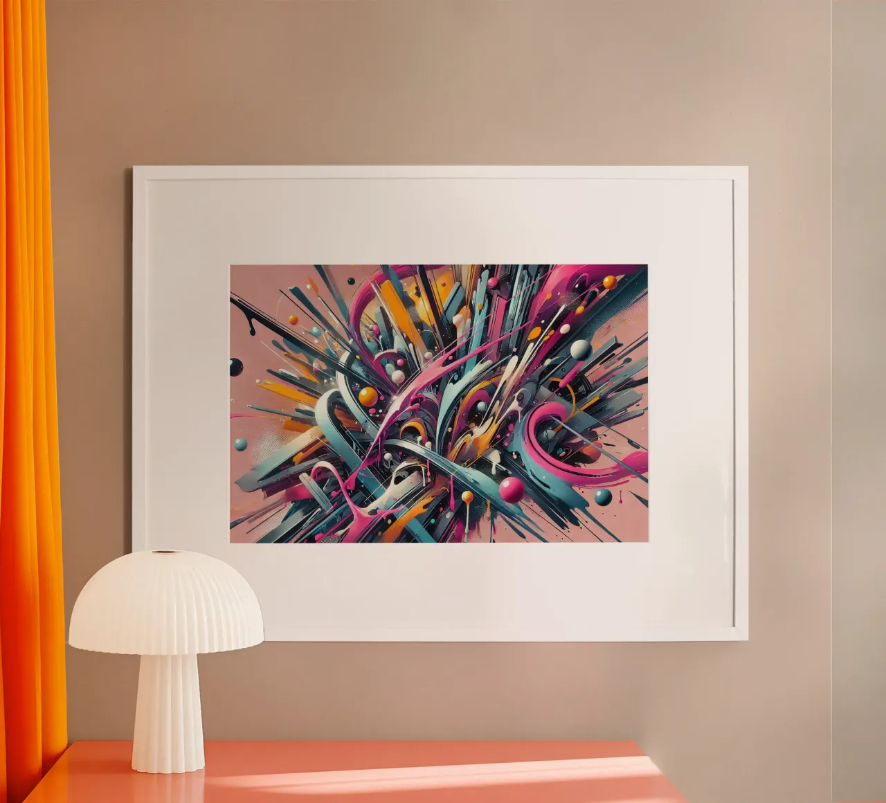 Graffiti Neon Reverie poster con telaio in legno da Chromatic Fusion Studio