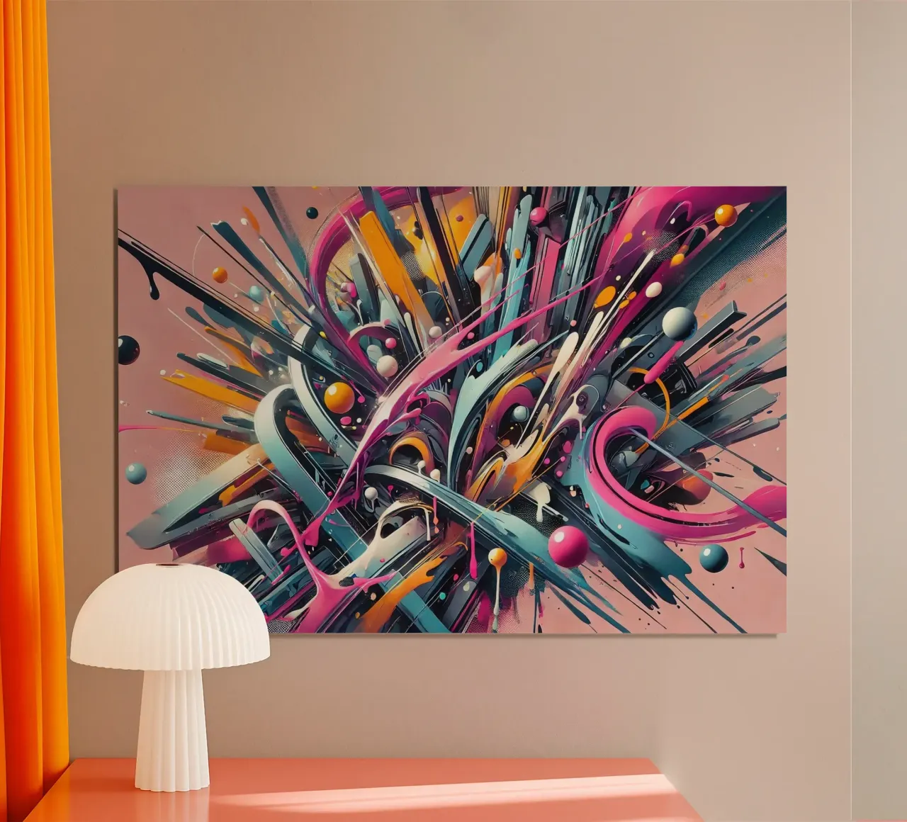Graffiti Neon Reverie poster con telaio in legno da Chromatic Fusion Studio