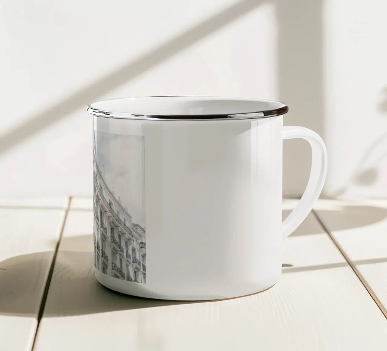 White Riviera Building tazza in smalto da GraceDigitalArtCo